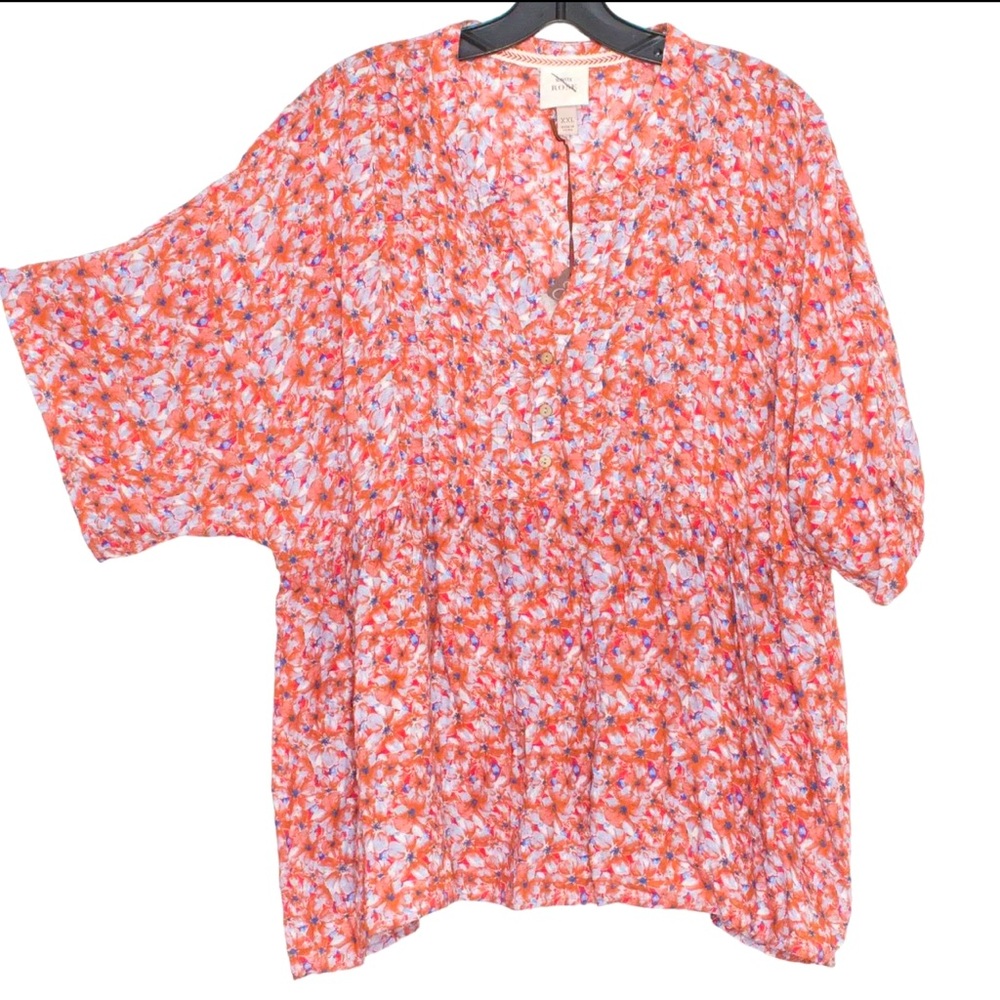 Top Popover Boho Floral Short Sleeve
